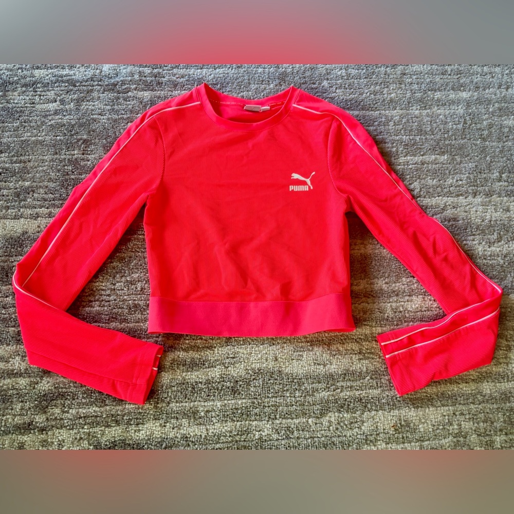 Puma Neon Coral Ribbed Crop Top
